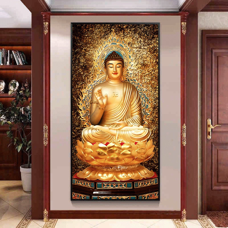tableau tete bouddha cadre doré