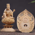 solid wood carving Ruyi six-armed Guanyin Bodhisattva Statue，Wooden hand-carved Buddha statue，Chinese Home Feng Shui Statue 28cm