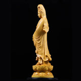 Wood Carving Guanyin Buddha Decorative Figures Statue Chinese Feng Shui Buddha Home Living  Room Office StatueFree Delivery