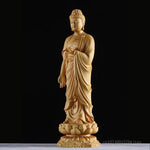 Boxwood Buddha Statue Stand Amitabha Bodhisattva Buddha, Household and Office Decoration, Avalokitesvara, Guanyin Sculpture, 1Pc