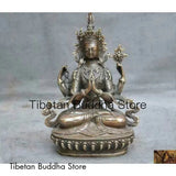 Tibetan Buddhism bronze 4 Arms Chenrezig Tara Kwan-yin Bodhisattva Buddha statue