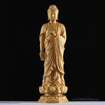 Boxwood Buddha Statue Stand Amitabha Bodhisattva Buddha, Household and Office Decoration, Avalokitesvara, Guanyin Sculpture, 1Pc