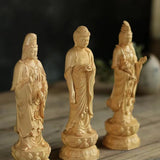 Boxwood Buddha Statue Stand Amitabha Bodhisattva Buddha, Household and Office Decoration, Avalokitesvara, Guanyin Sculpture, 1Pc