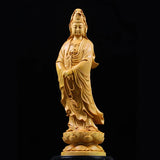 Wood Carving Guanyin Buddha Decorative Figures Statue Chinese Feng Shui Buddha Home Living  Room Office StatueFree Delivery