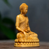 Natural Cypress Lndia Shak yamuni Buddha Characters Figurines Hand Carved Solid Wood Home Room Office Feng ShuiDecoration Statue