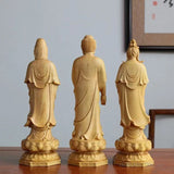 Boxwood Buddha Statue Stand Amitabha Bodhisattva Buddha, Household and Office Decoration, Avalokitesvara, Guanyin Sculpture, 1Pc