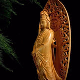 Wooden Figure Buddha Guanyin Bodhisattva Feng Shui Statue Chinese Buddha Statues Home Room, Office Decoration Accessories