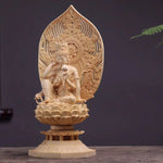 solid wood carving Ruyi six-armed Guanyin Bodhisattva Statue，Wooden hand-carved Buddha statue，Chinese Home Feng Shui Statue 28cm